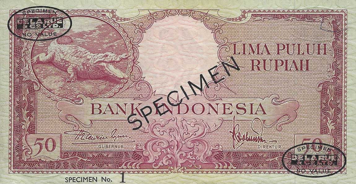 Front of Indonesia p50s: 50 Rupiah from 1957