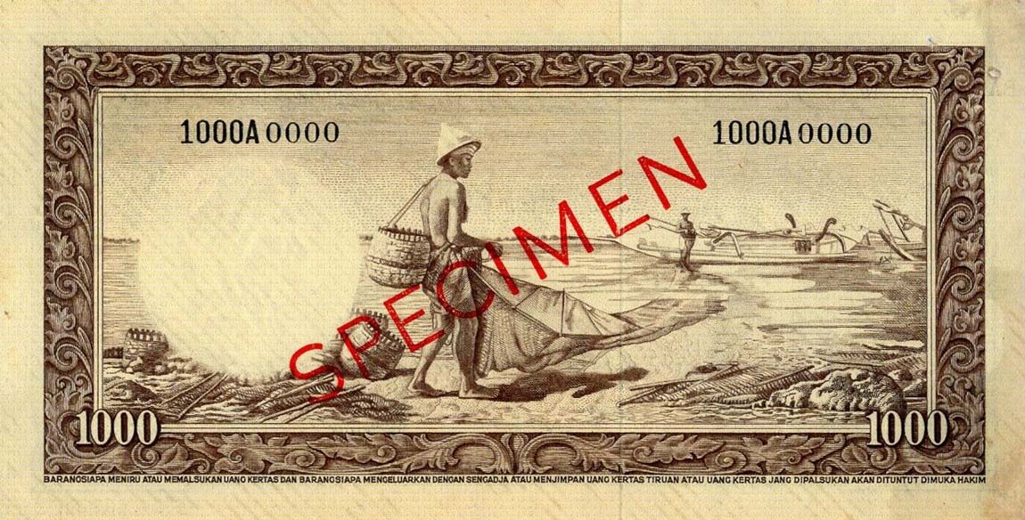 Back of Indonesia p53s: 1000 Rupiah from 1957