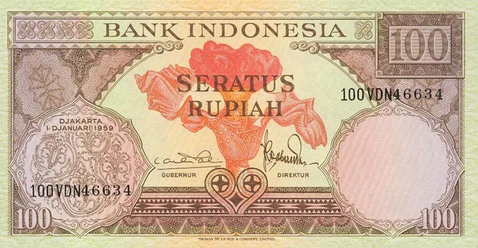 Front of Indonesia p69a: 100 Rupiah from 1959