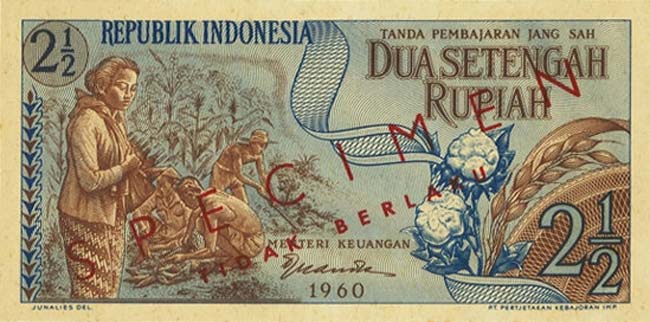 Front of Indonesia p77s: 2.5 Rupiah from 1960