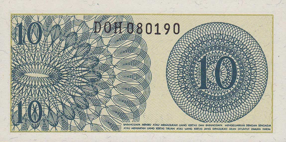 Back of Indonesia p92a: 10 Sen from 1964