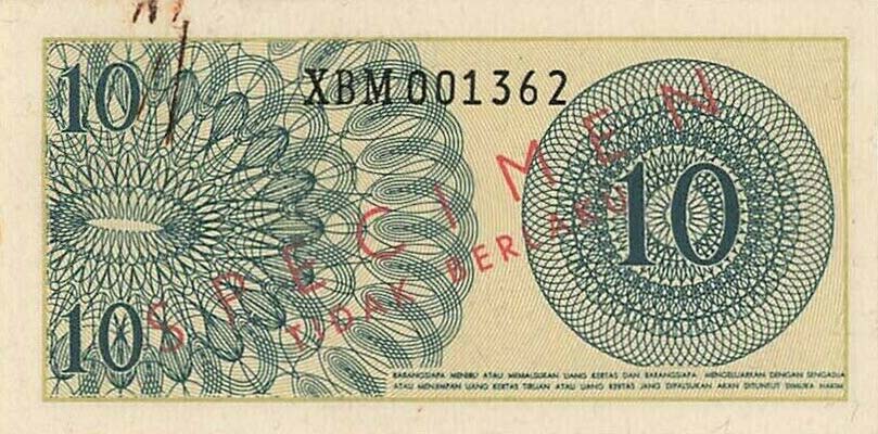 Back of Indonesia p92s: 10 Sen from 1964
