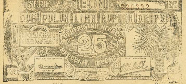 Front of Indonesia pS147a: 25 Rupiah from 1947