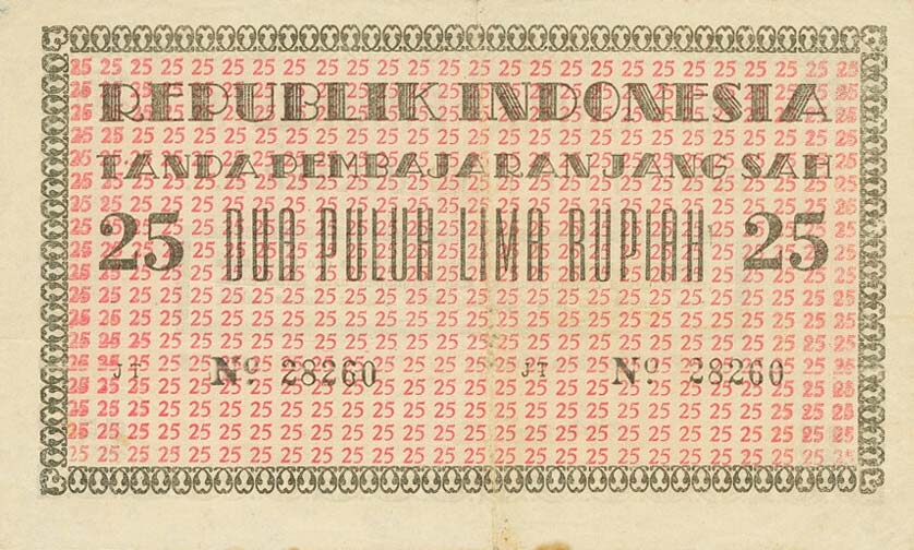 Front of Indonesia pS493: 25 Rupiah from 1958