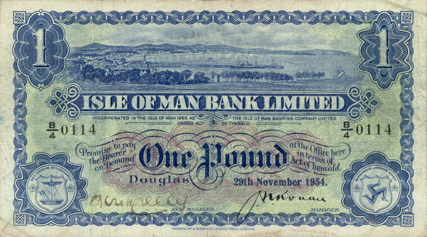 Front of Isle of Man p6c: 1 Pound from 1953
