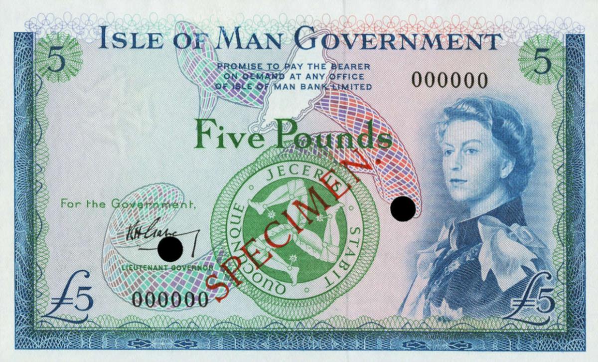 Front of Isle of Man p26s3: 5 Pounds from 1961