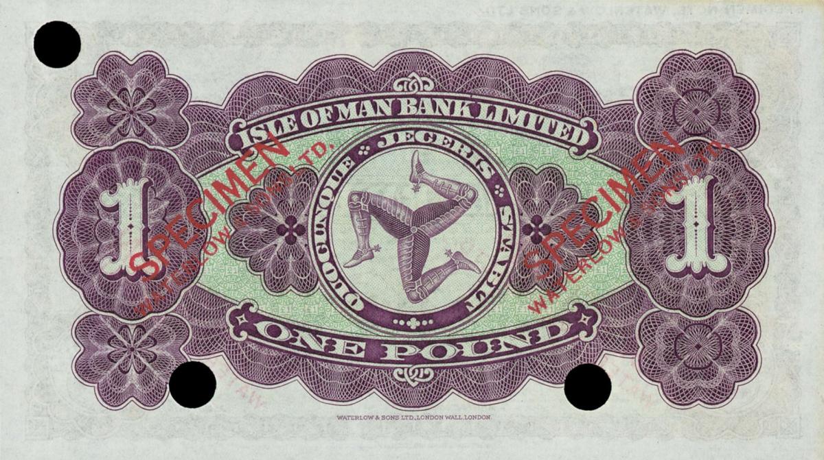 Back of Isle of Man p6ct: 1 Pound from 1956
