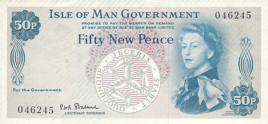 Front of Isle of Man p27a: 50 New Pence from 1969