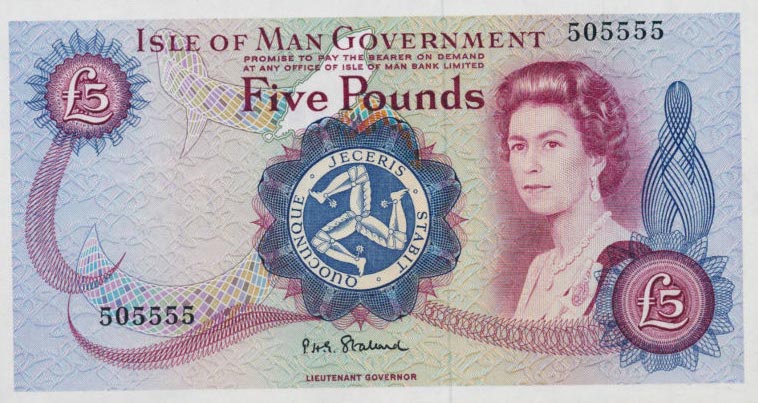 Front of Isle of Man p30a: 5 Pounds from 1972