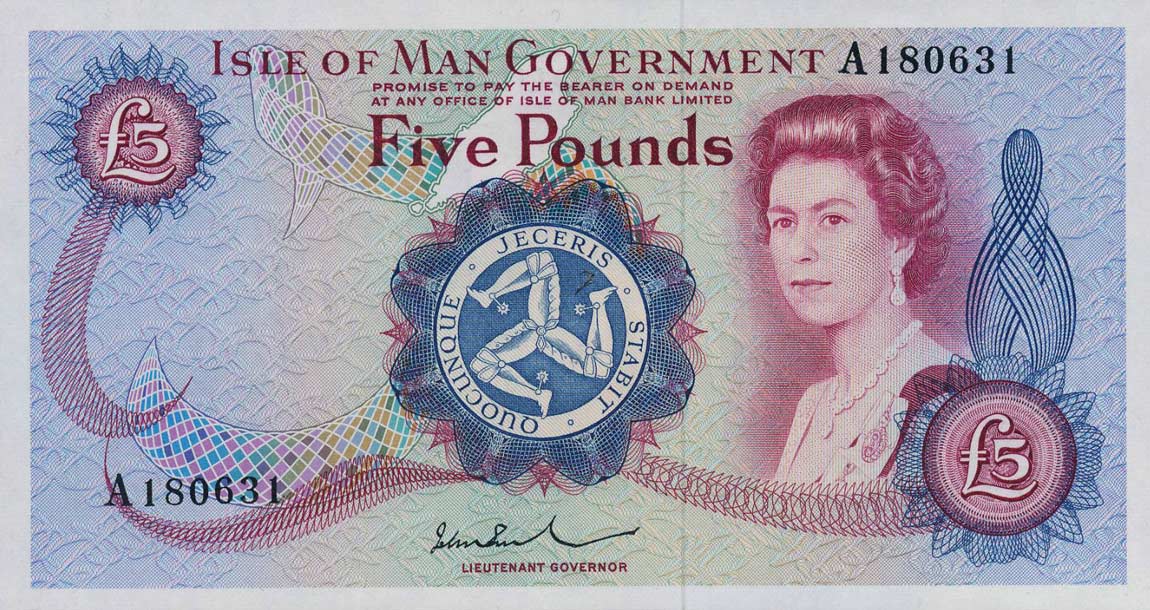 Front of Isle of Man p30b: 5 Pounds from 1972