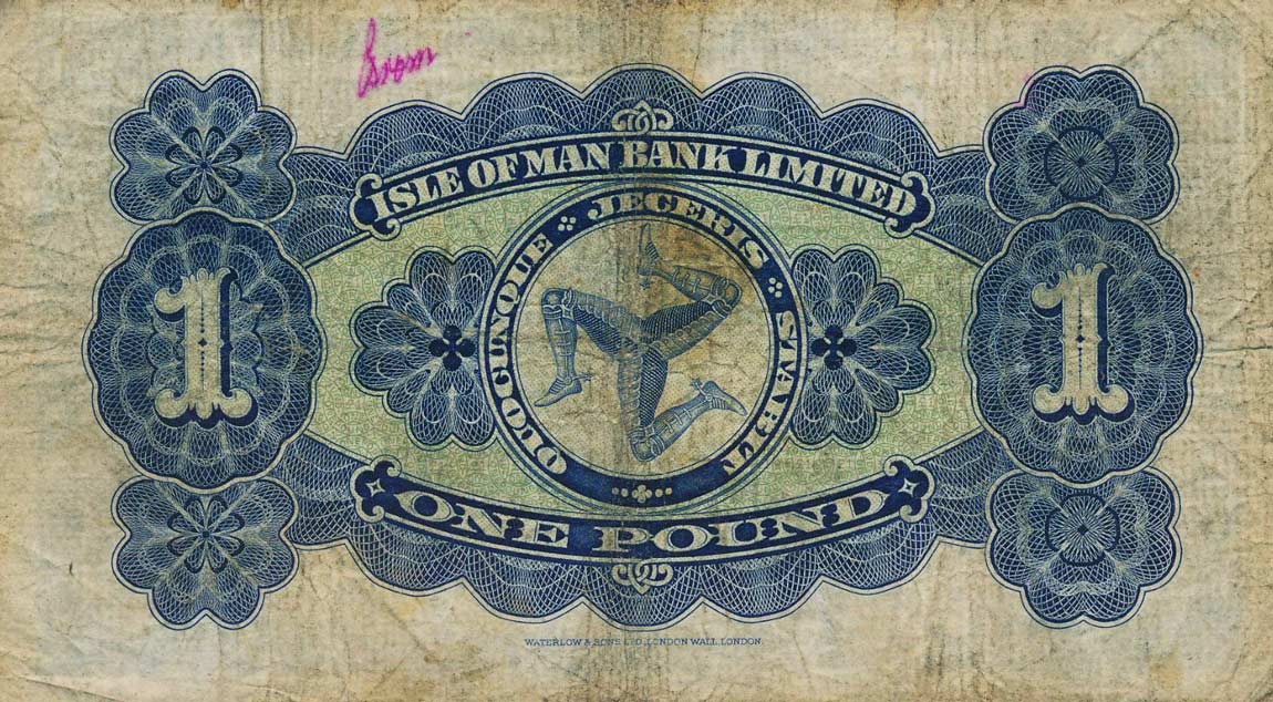 Back of Isle of Man p6b: 1 Pound from 1938