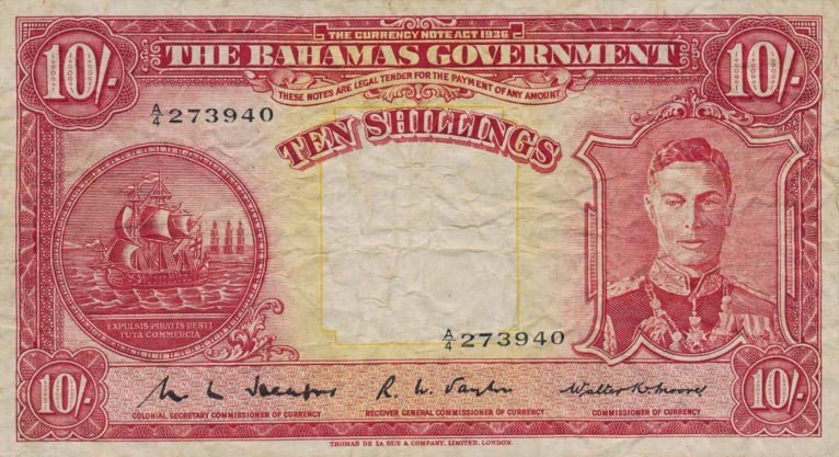 Front of Bahamas p10b: 10 Shillings from 1936