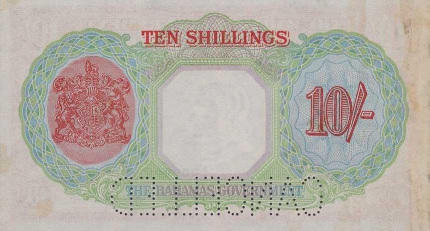Back of Bahamas p10s: 10 Shillings from 1936