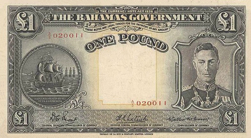 Front of Bahamas p11c: 1 Pound from 1936