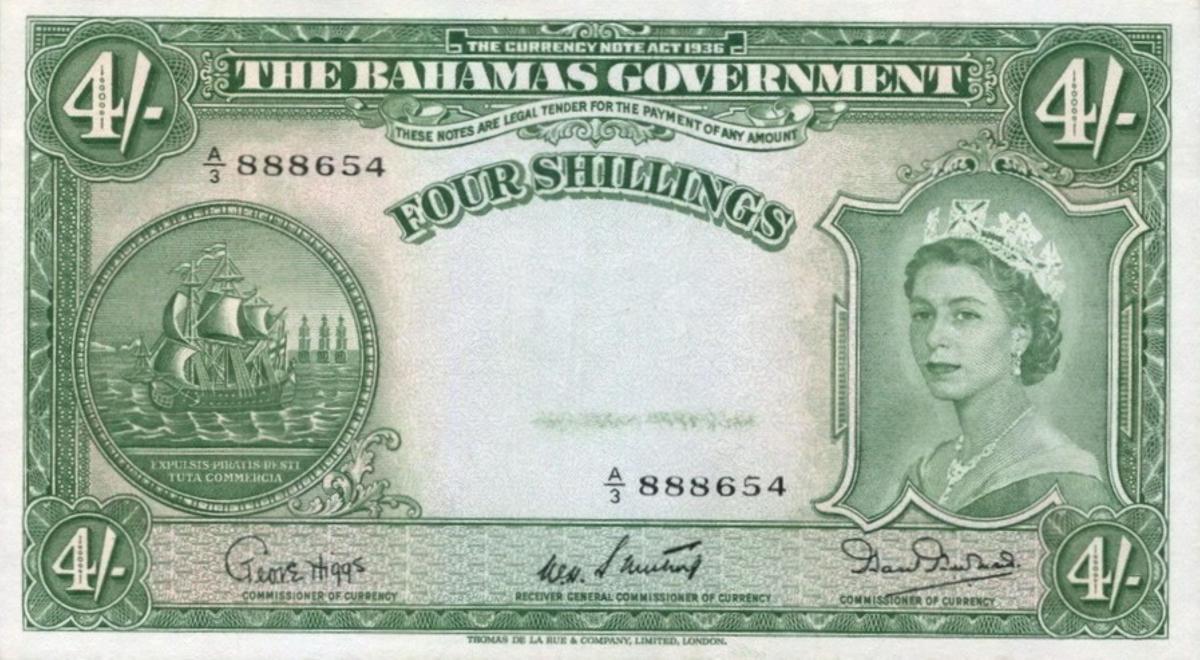 Front of Bahamas p13b: 4 Shillings from 1953