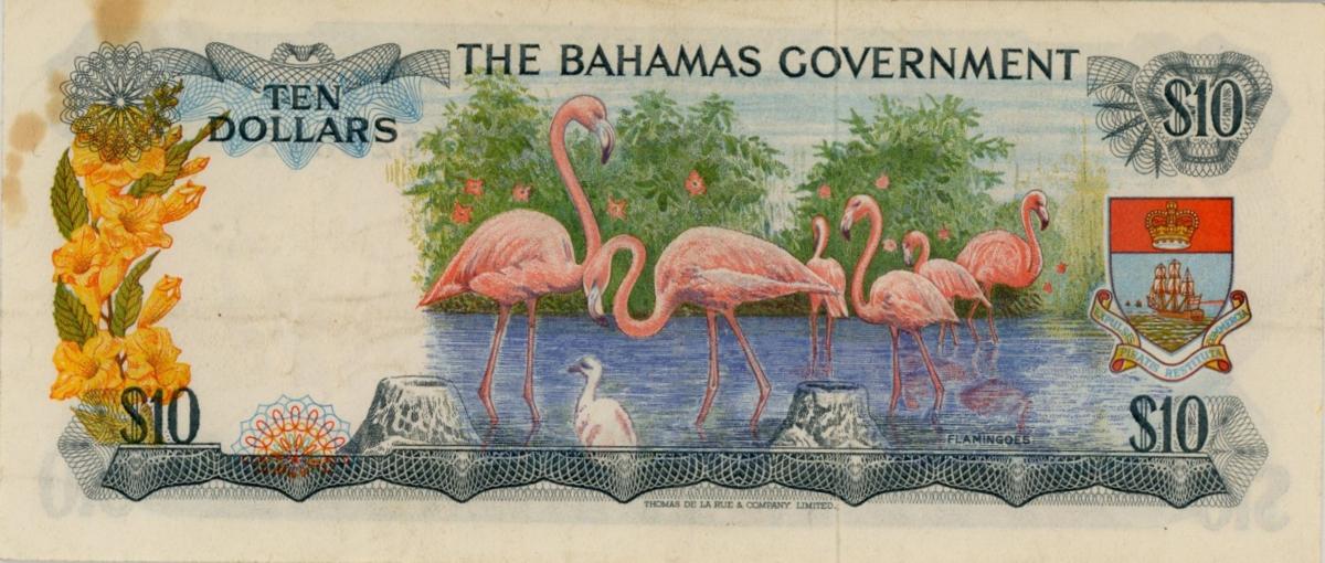 Back of Bahamas p22a: 10 Dollars from 1965