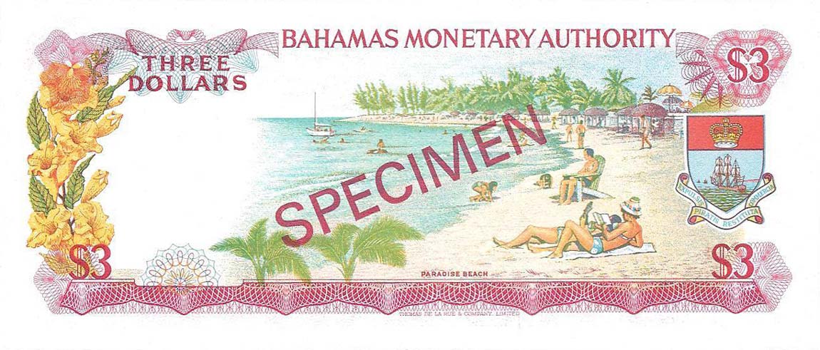 Back of Bahamas p28s: 3 Dollars from 1968