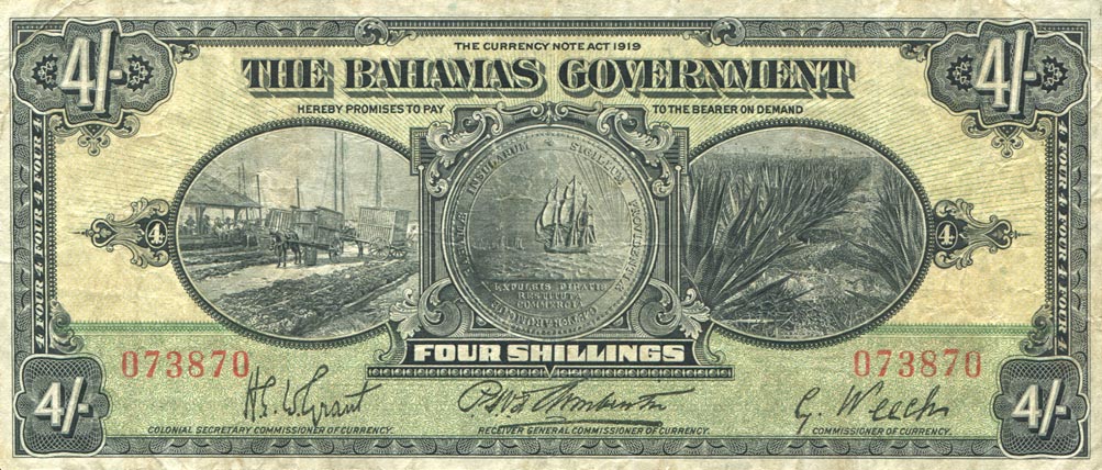 Front of Bahamas p2a: 4 Shillings from 1919