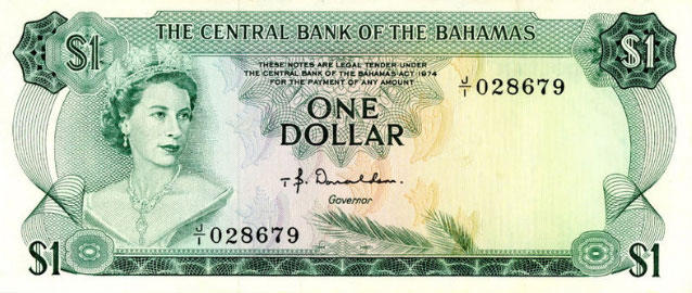 Front of Bahamas p35a: 1 Dollar from 1974
