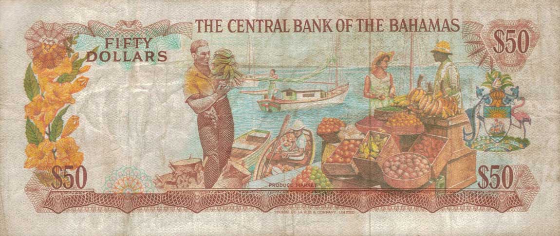 Back of Bahamas p40b: 50 Dollars from 1974