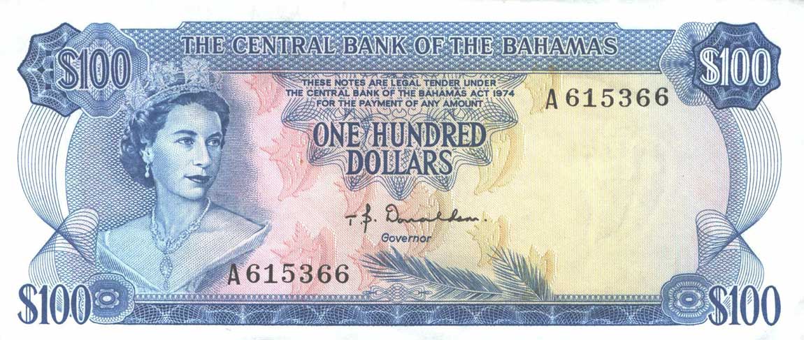 Front of Bahamas p41a: 100 Dollars from 1974