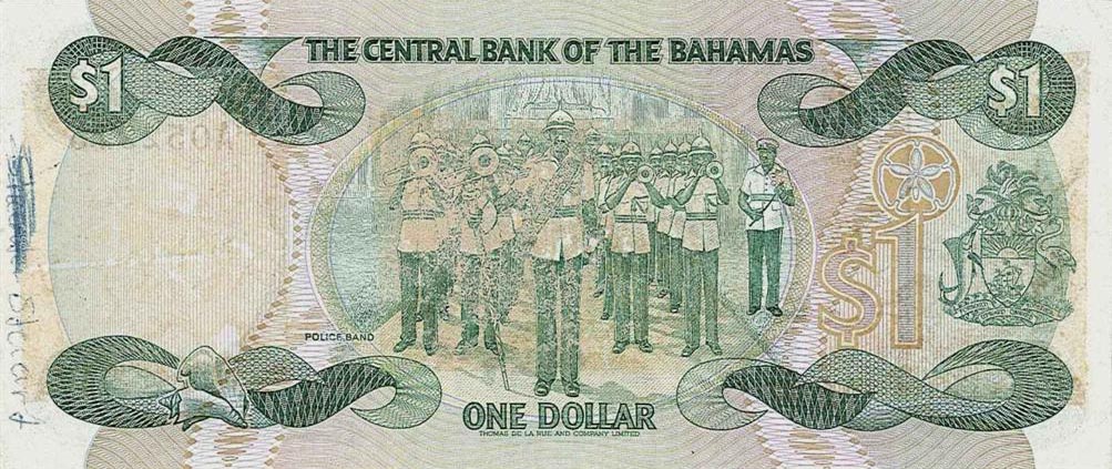 Back of Bahamas p43a: 1 Dollar from 1974