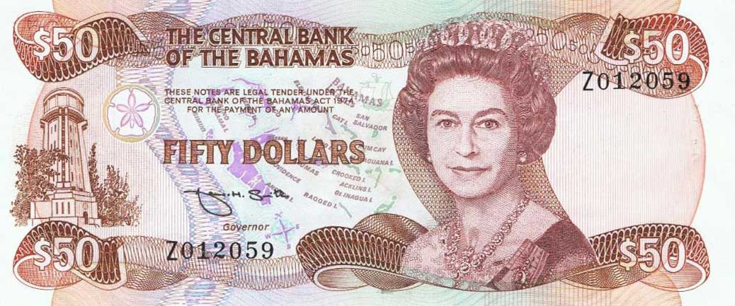 Front of Bahamas p48b: 50 Dollars from 1974