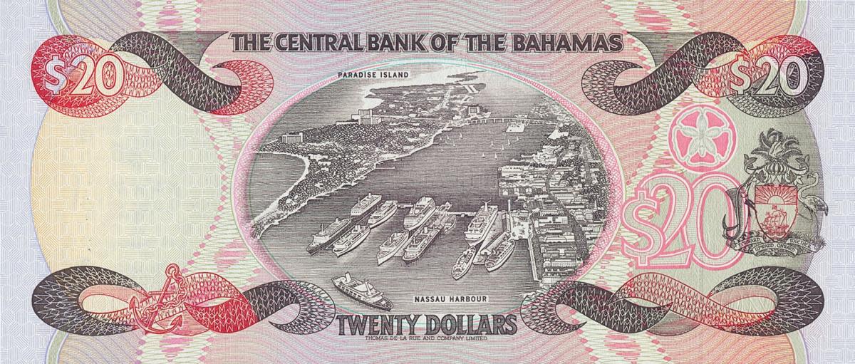 Back of Bahamas p54a: 20 Dollars from 1974
