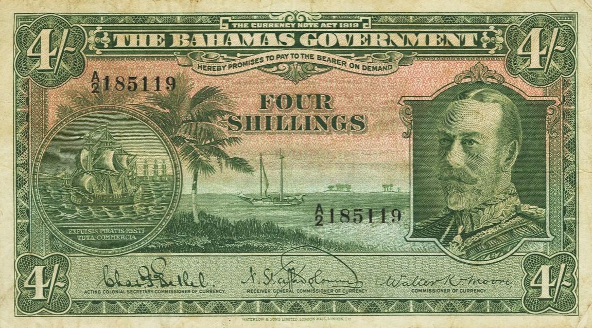 Front of Bahamas p5: 4 Shillings from 1919