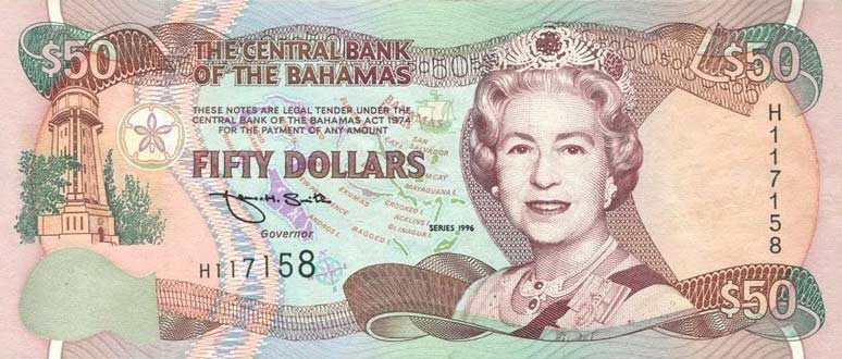 Front of Bahamas p61a: 50 Dollars from 1996