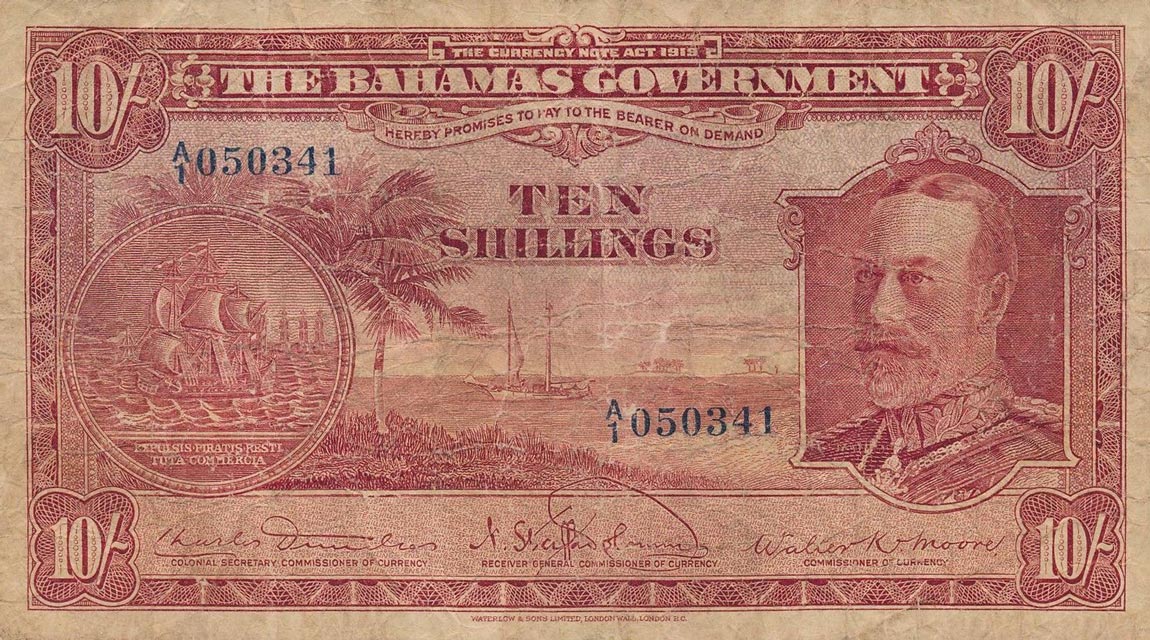 Front of Bahamas p6a: 10 Shillings from 1919