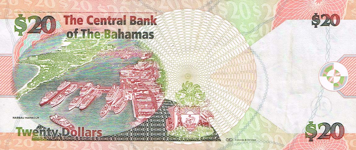 Back of Bahamas p74Aa: 20 Dollars from 2010