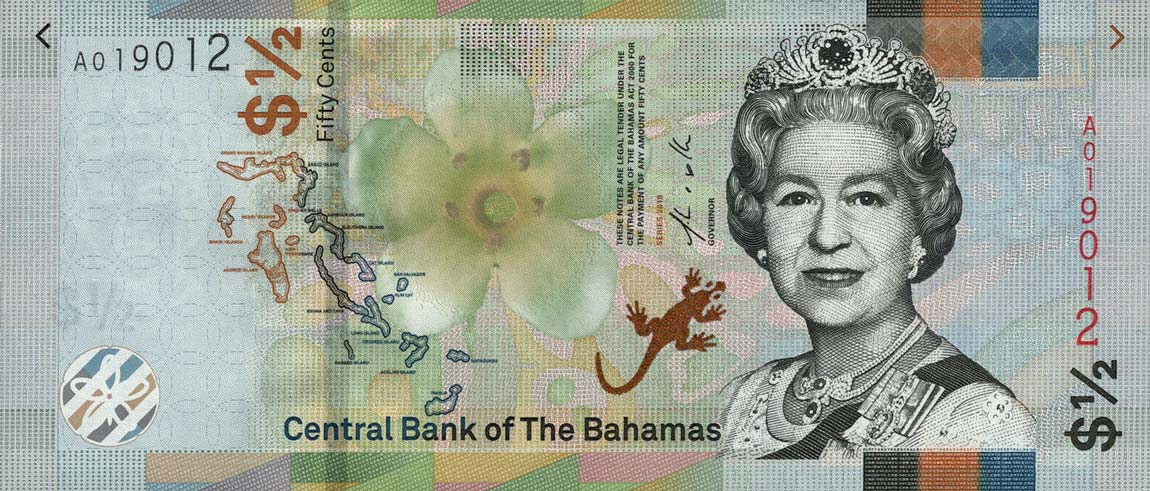 Front of Bahamas p76Aa: 0.5 Dollar from 2019