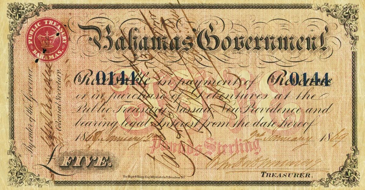 Front of Bahamas pA11: 5 Pounds from 1869