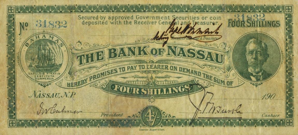 Front of Bahamas pA8: 4 Shillings from 1906