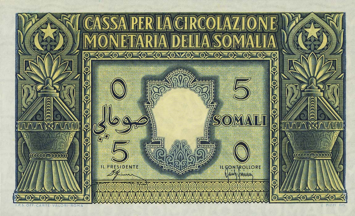 Front of Italian Somaliland p12a: 5 Somali from 1950