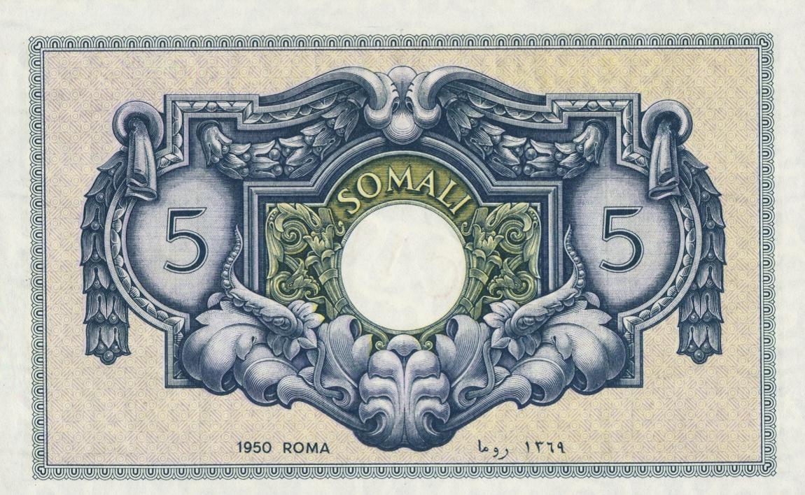 Back of Italian Somaliland p12s: 5 Somali from 1950