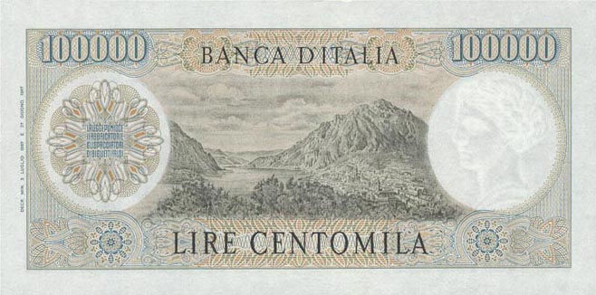 Back of Italy p100a: 100000 Lire from 1967