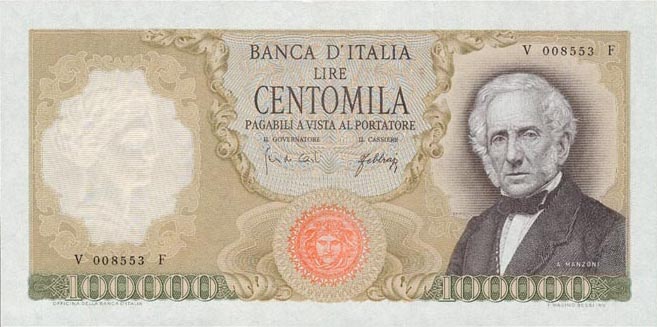 Front of Italy p100a: 100000 Lire from 1967