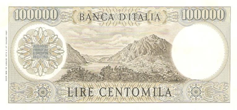 Back of Italy p100b: 100000 Lire from 1970