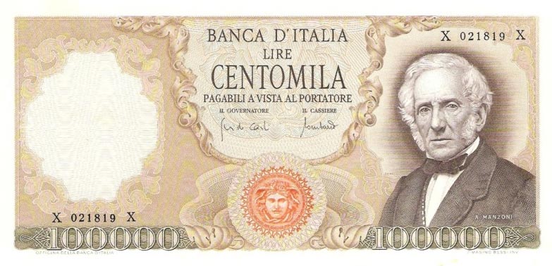 Front of Italy p100b: 100000 Lire from 1970