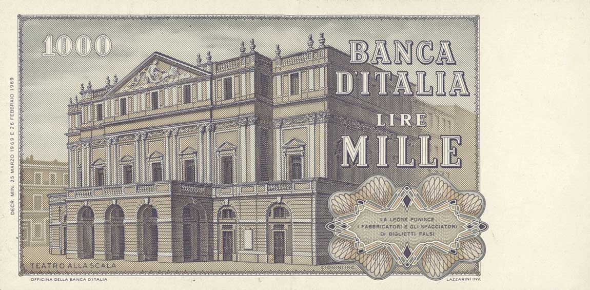 Back of Italy p101a: 1000 Lire from 1969