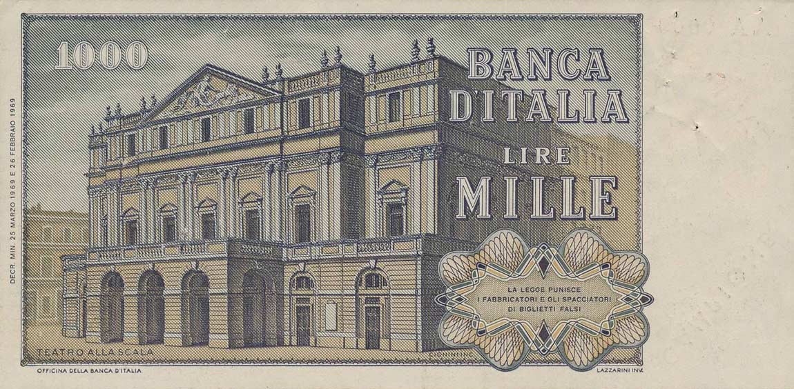 Back of Italy p101s: 1000 Lire from 1969