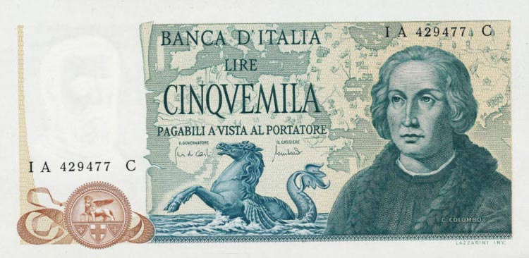 Front of Italy p102a: 5000 Lire from 1971