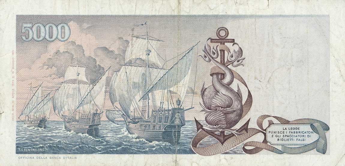Back of Italy p102b: 5000 Lire from 1973