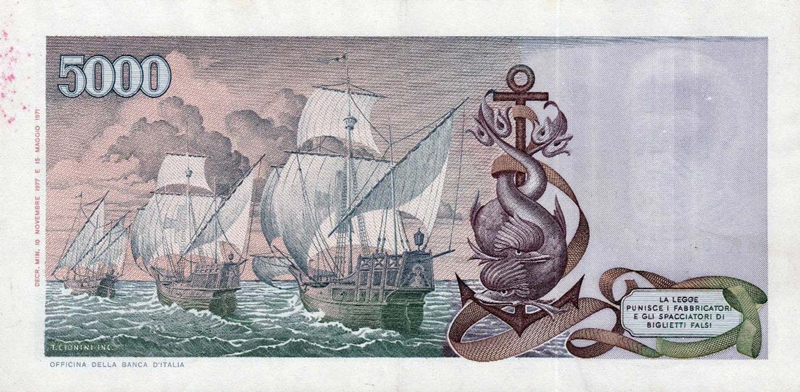 Back of Italy p102c: 5000 Lire from 1977