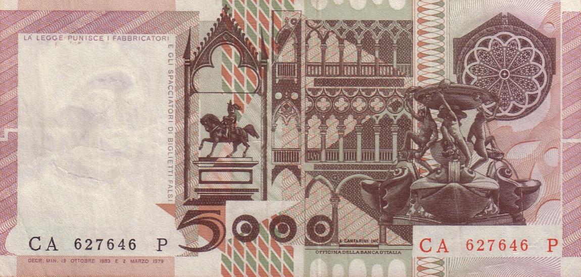 Back of Italy p105c: 5000 Lire from 1983