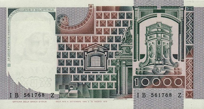 Back of Italy p106b: 10000 Lire from 1980