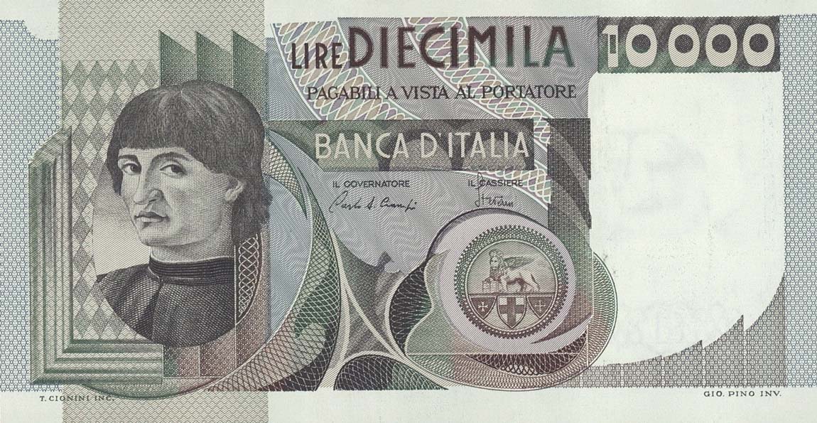Front of Italy p106c: 10000 Lire from 1984