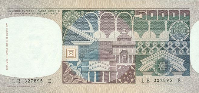 Back of Italy p107c: 50000 Lire from 1980